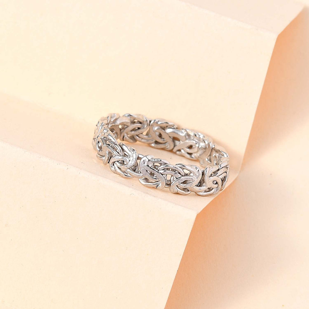 Platinum Overlay Sterling Silver Byzantine Ring, Silver Wt. 4.50 Gms._7563404_1