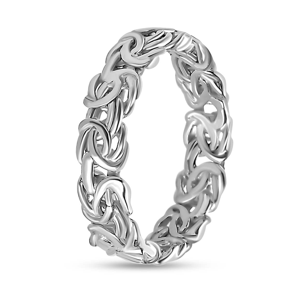 Platinum Overlay Sterling Silver Byzantine Link Wedding Band Ring, Silver Wt. 6.5 Gms V32516007 4