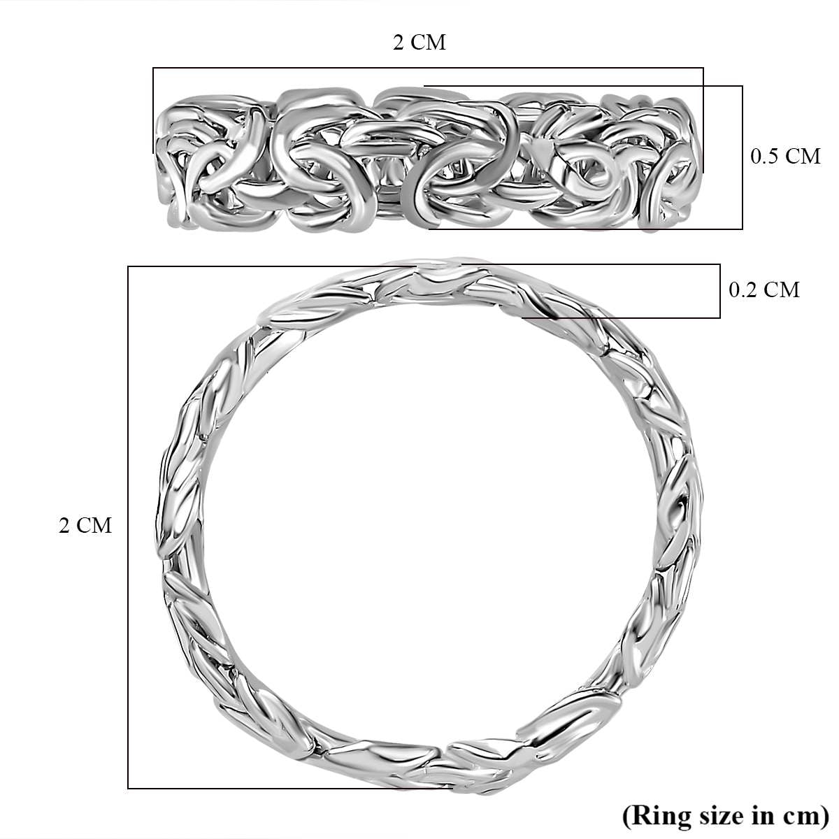 Platinum Overlay Sterling Silver Byzantine Link Wedding Band Ring, Silver Wt. 6.5 Gms V32516007 6