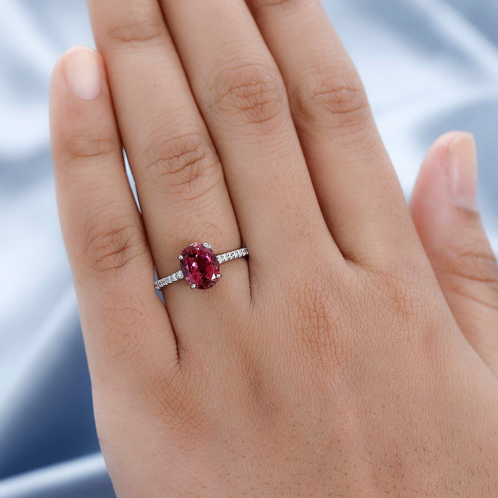950 Platinum AAAA Rubellite and Diamond (EF-VS2) Solitaire Ring 2.19 Ct