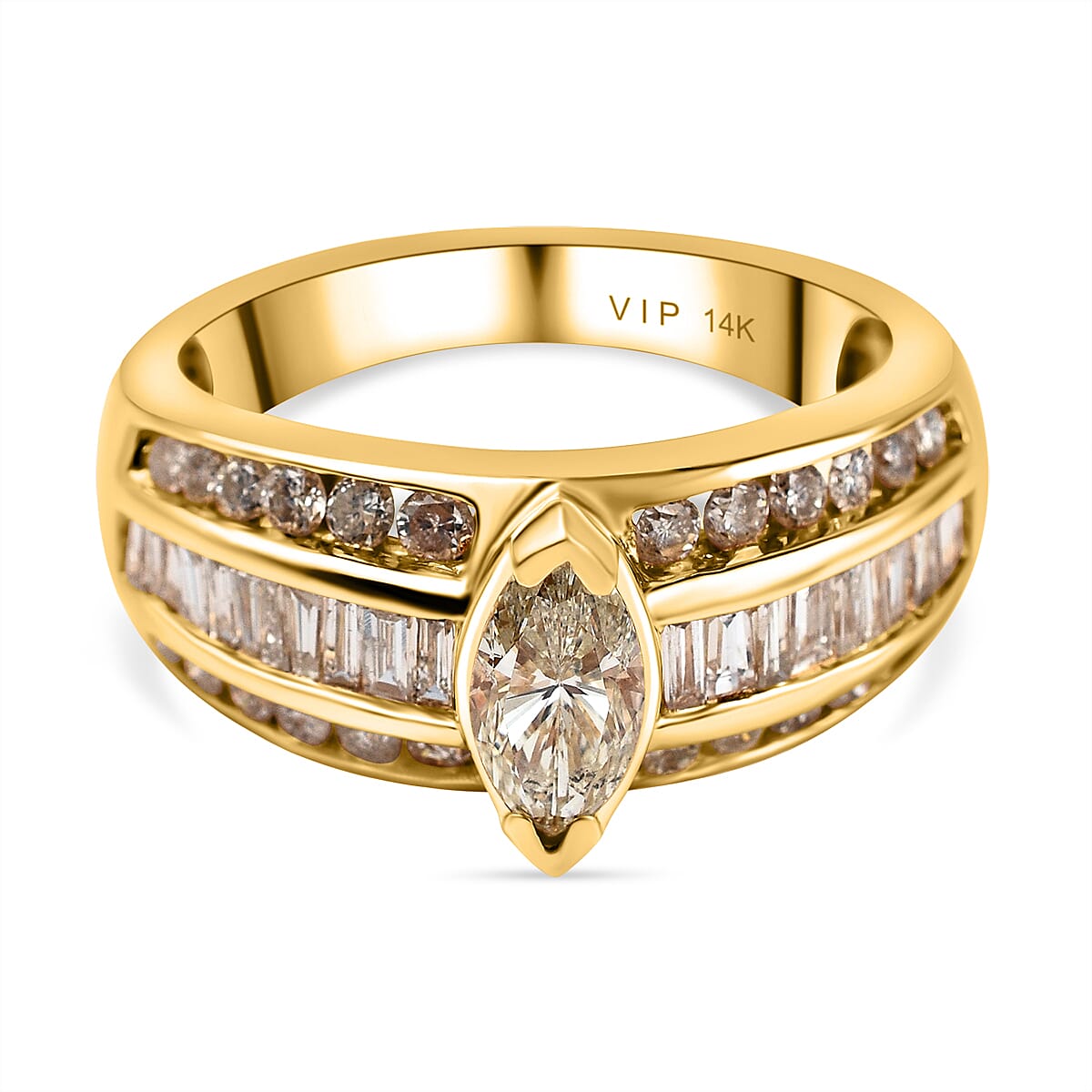 NY Close Out- 14K Yellow Gold Natural Yellow Diamond (Mrq. 0.62 Solitaire I1) and White Diamond (I1-G-H) Engagement Ring 1.50 Ct 7563933 0