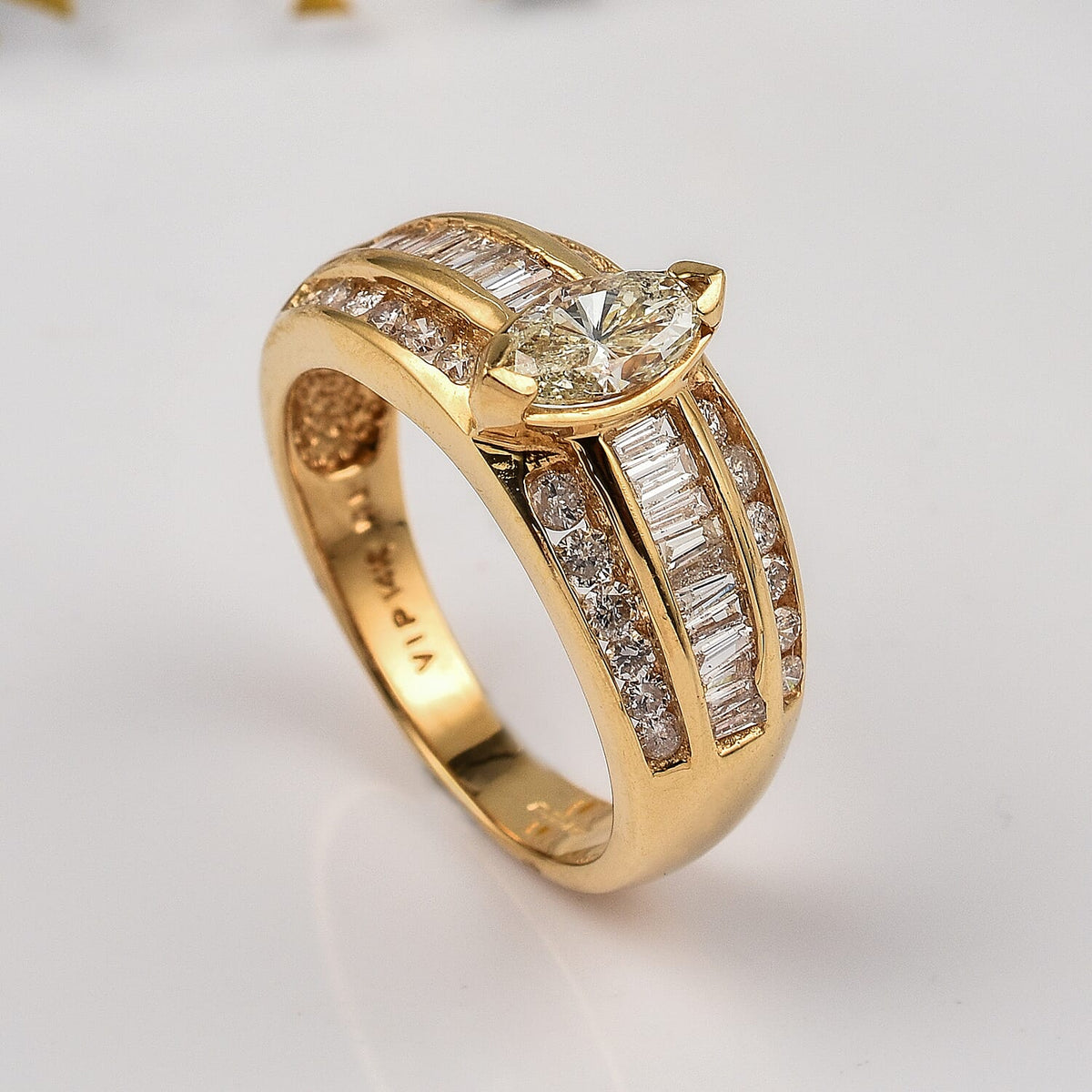 NY Close Out- 14K Yellow Gold Natural Yellow Diamond (Mrq. 0.62 Solitaire I1) and White Diamond (I1-G-H) Engagement Ring 1.50 Ct 7563933 1