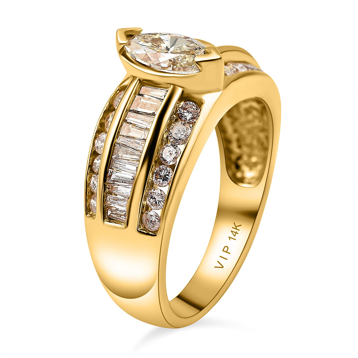 NY Close Out- 14K Yellow Gold Natural Yellow Diamond (Mrq. 0.62 Solitaire I1) and White Diamond (I1-G-H) Engagement Ring 1.50 Ct 7563933 3