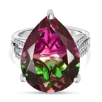 D'Joy Watermelon Colour Tourmaline Quartz & Natural Zircon Pear Cut Solitaire Ring in Platinum Overlay Sterling Silver 16.58 Ct._7564737
