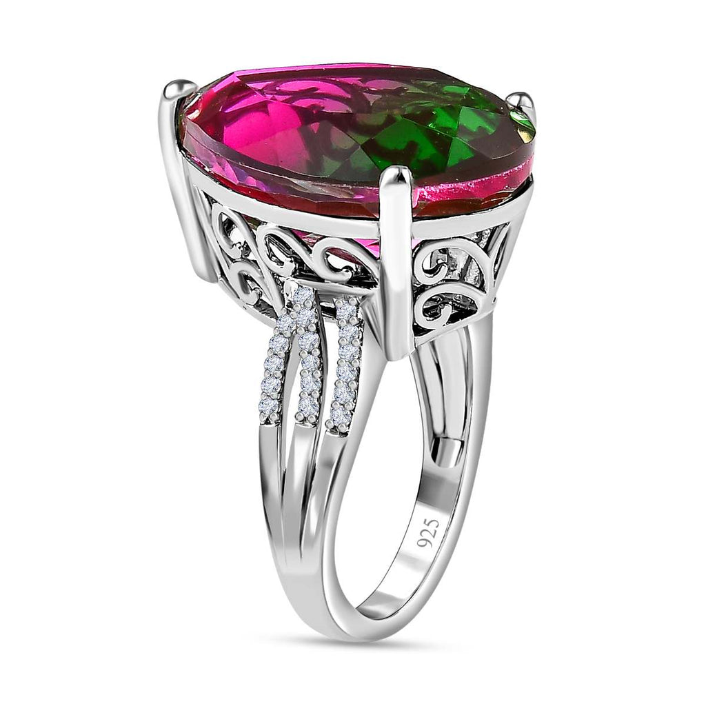 D'Joy Watermelon Colour Tourmaline Quartz & Natural Zircon Pear Cut Solitaire Ring in Platinum Overlay Sterling Silver 16.58 Ct._7564737_3