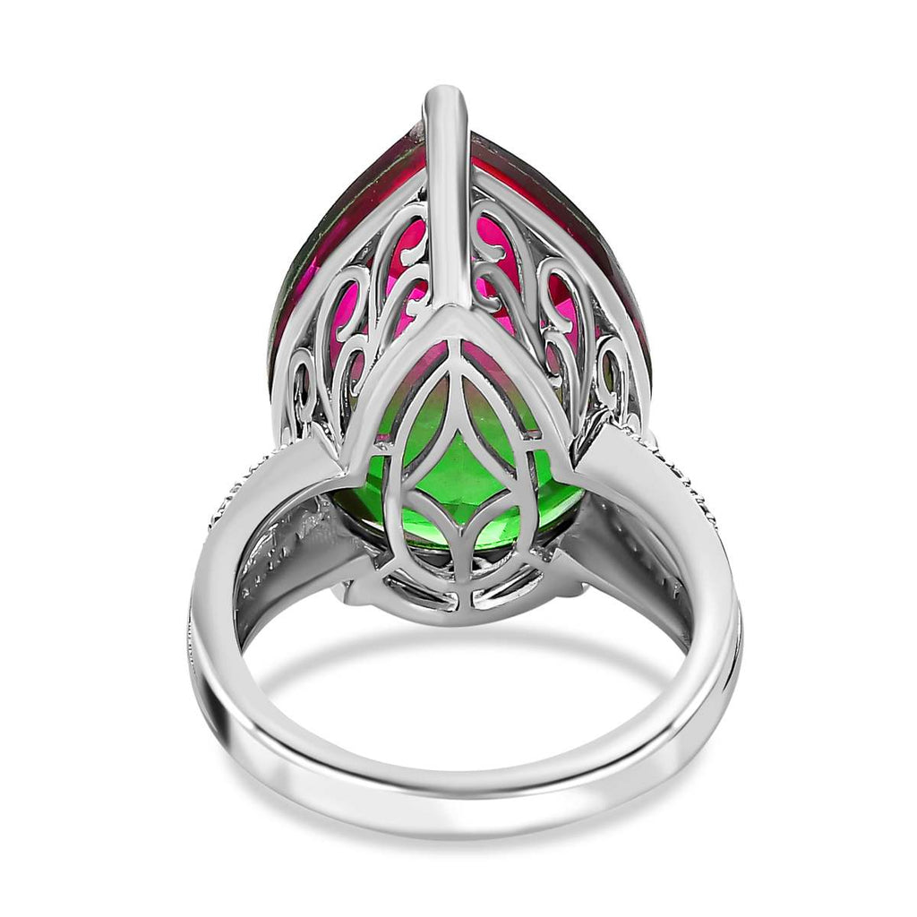 D'Joy Watermelon Colour Tourmaline Quartz & Natural Zircon Pear Cut Solitaire Ring in Platinum Overlay Sterling Silver 16.58 Ct._7564737_4