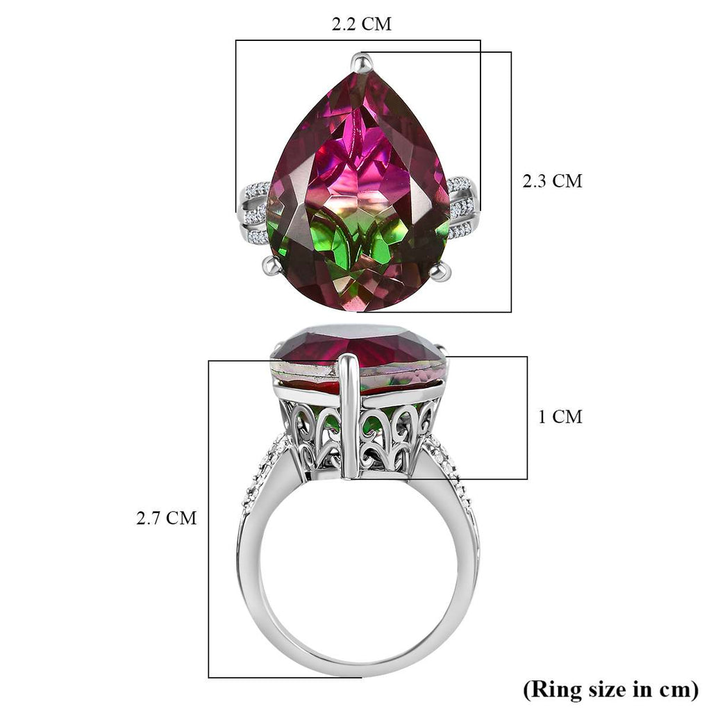 D'Joy Watermelon Colour Tourmaline Quartz & Natural Zircon Pear Cut Solitaire Ring in Platinum Overlay Sterling Silver 16.58 Ct._7564737_5