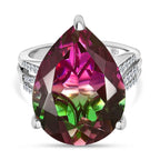 D'Joy Watermelon Colour Tourmaline Quartz & Natural Zircon Pear Cut Solitaire Ring in Platinum Overlay Sterling Silver 16.58 Ct._7564738