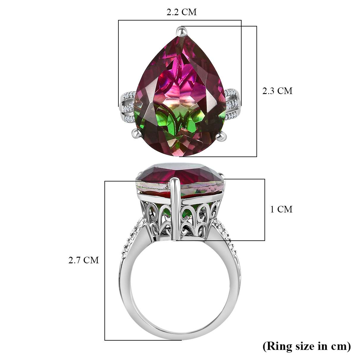 D'Joy Watermelon Colour Tourmaline Quartz &amp; Natural Zircon Pear Cut Solitaire Ring in Platinum Overlay Sterling Silver 16.58 Ct. V32534863 6