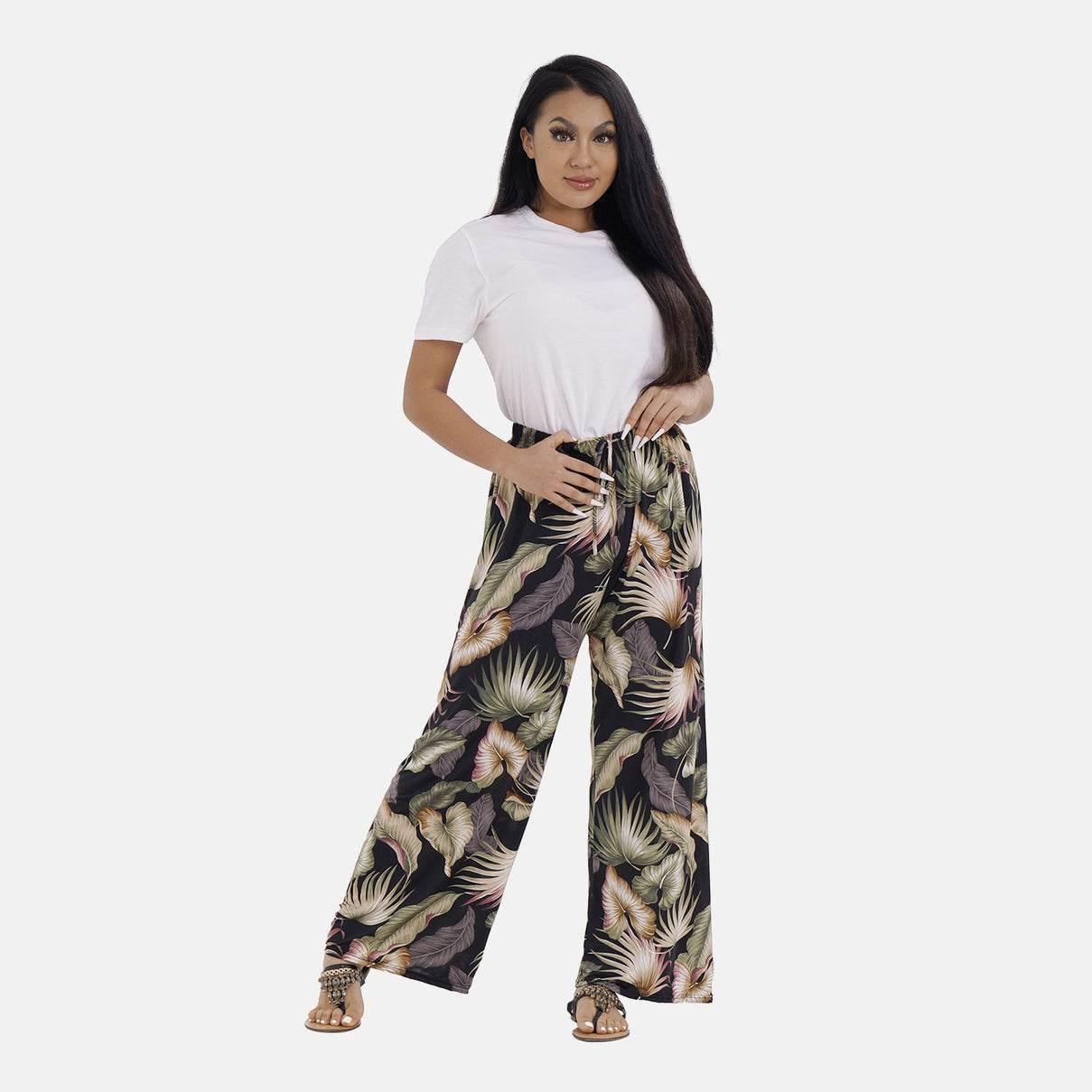 Tamsy Tropical Leaf Pattern Trousers 7565474 0
