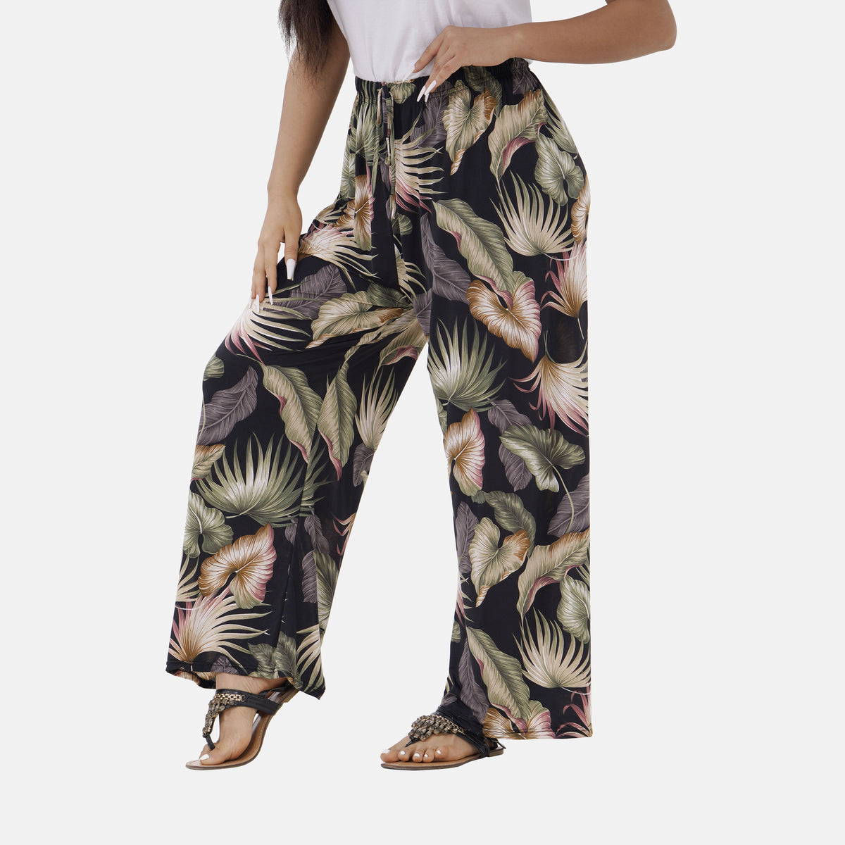 Tamsy Tropical Leaf Pattern Trousers 7565474 3