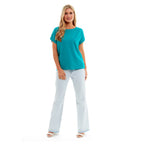 Ladies Crew Neck Linen Top (Size 10) - Teal_7565996