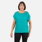 Ladies Crew Neck Linen Top (Size 10) - Teal_7565996_2