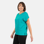 Ladies Crew Neck Linen Top (Size 10) - Teal_7565996_3