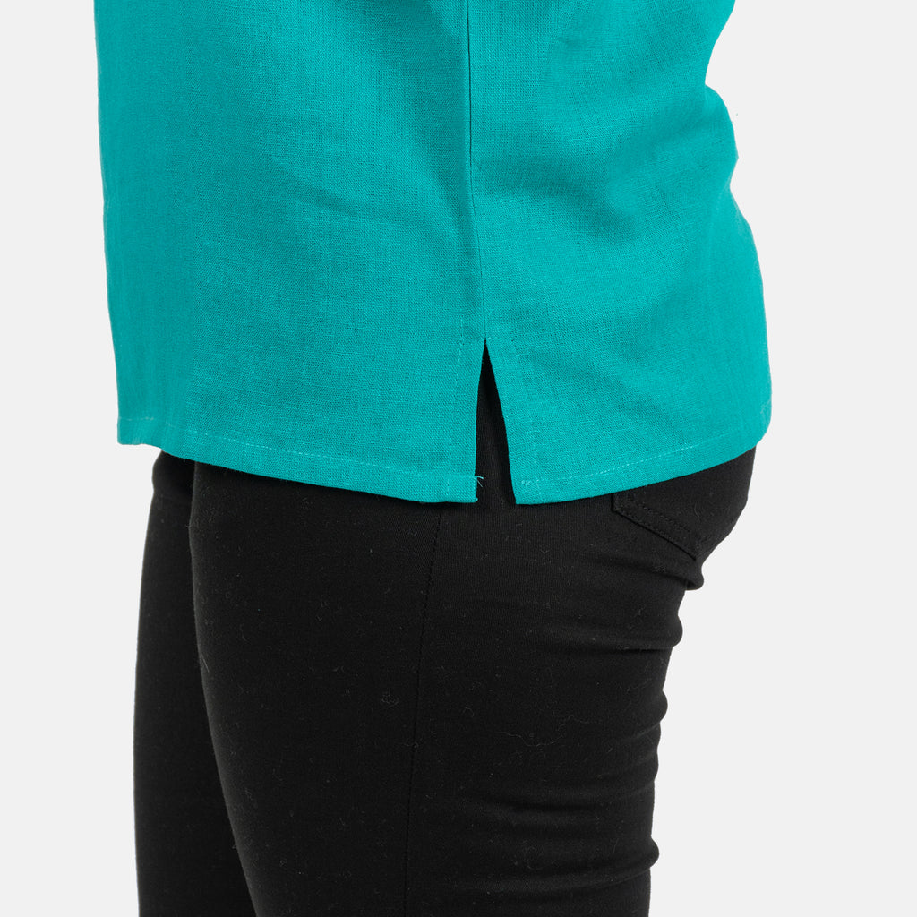 Ladies Crew Neck Linen Top (Size 10) - Teal_7565996_4