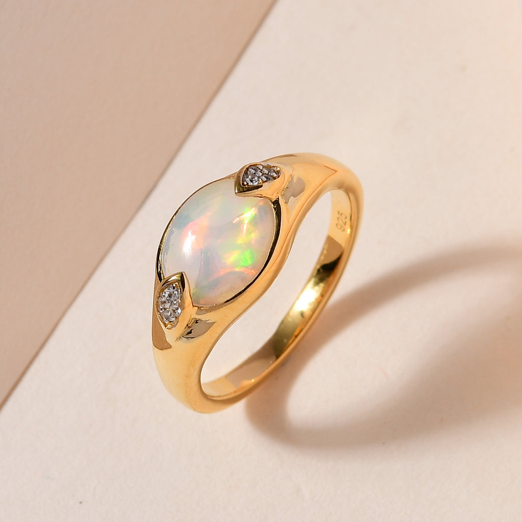 D'Joy Ethiopian Welo Opal & Natural Zircon Ring in 18K Vermeil Yellow Gold Plated Sterling Silver 1.27 Ct._7566156_1