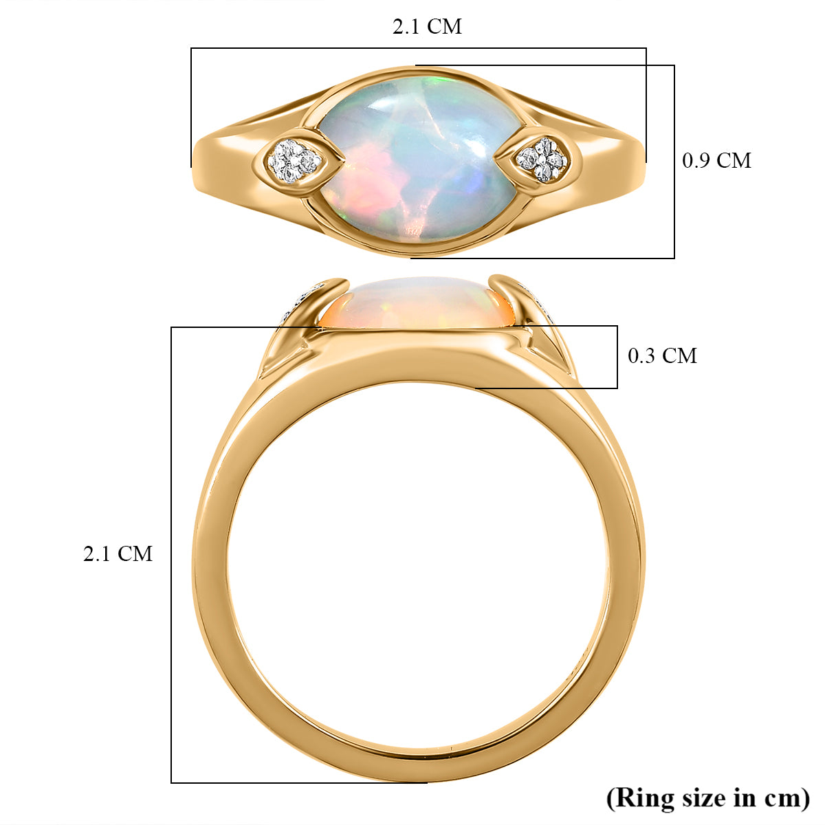 Ethiopian Welo Opal and Natural Zircon Ring in 18K Yellow Gold Vermeil Plated Sterling Silver V32756386 6