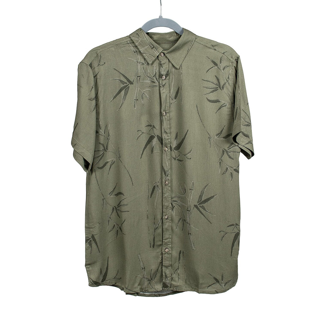 Leaf Print Half Sleeves Mens Shirt (Size M) - Khaki_7566246