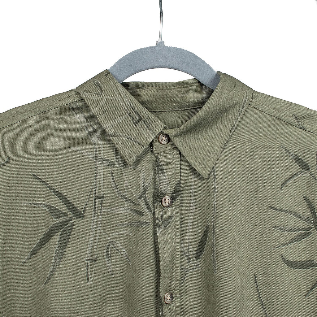 Leaf Print Half Sleeves Mens Shirt (Size M) - Khaki_7566246_2