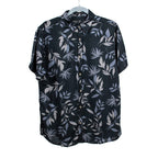 Leaf Print Half Sleeves Mens Viscose Shirt (Size S) - Black_7566248