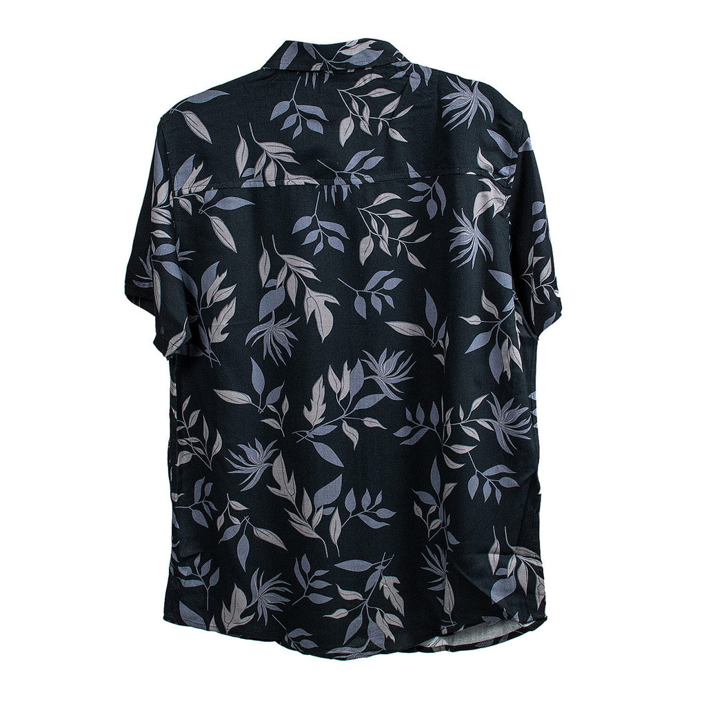 Leaf Print Half Sleeves Mens Viscose Shirt (Size S) - Black_7566248_1