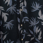 Leaf Print Half Sleeves Mens Viscose Shirt (Size S) - Black_7566248_3