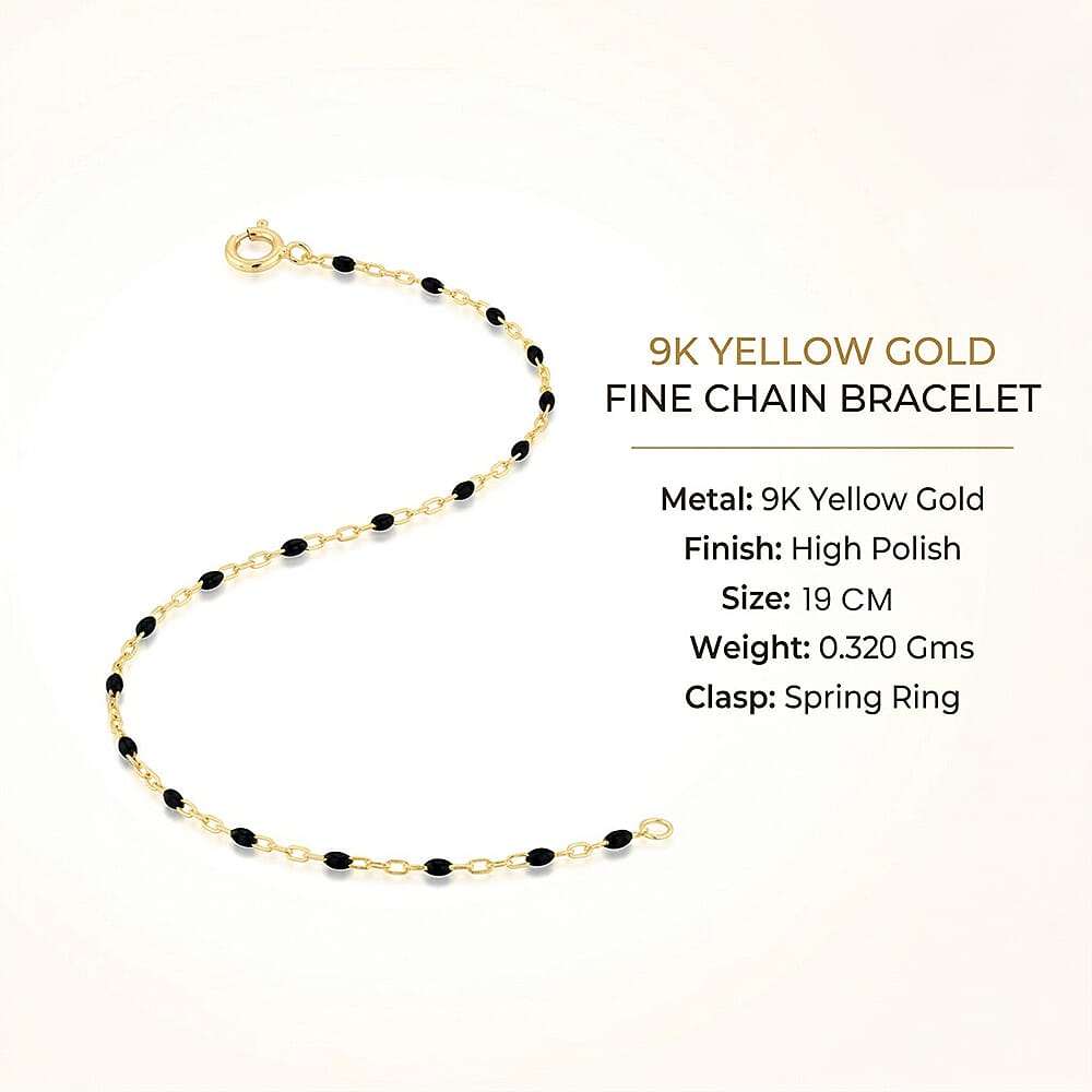Black Enamel Mini Paper Bracelet in 9K Yellow Gold 7.5 Inch 7567371 4