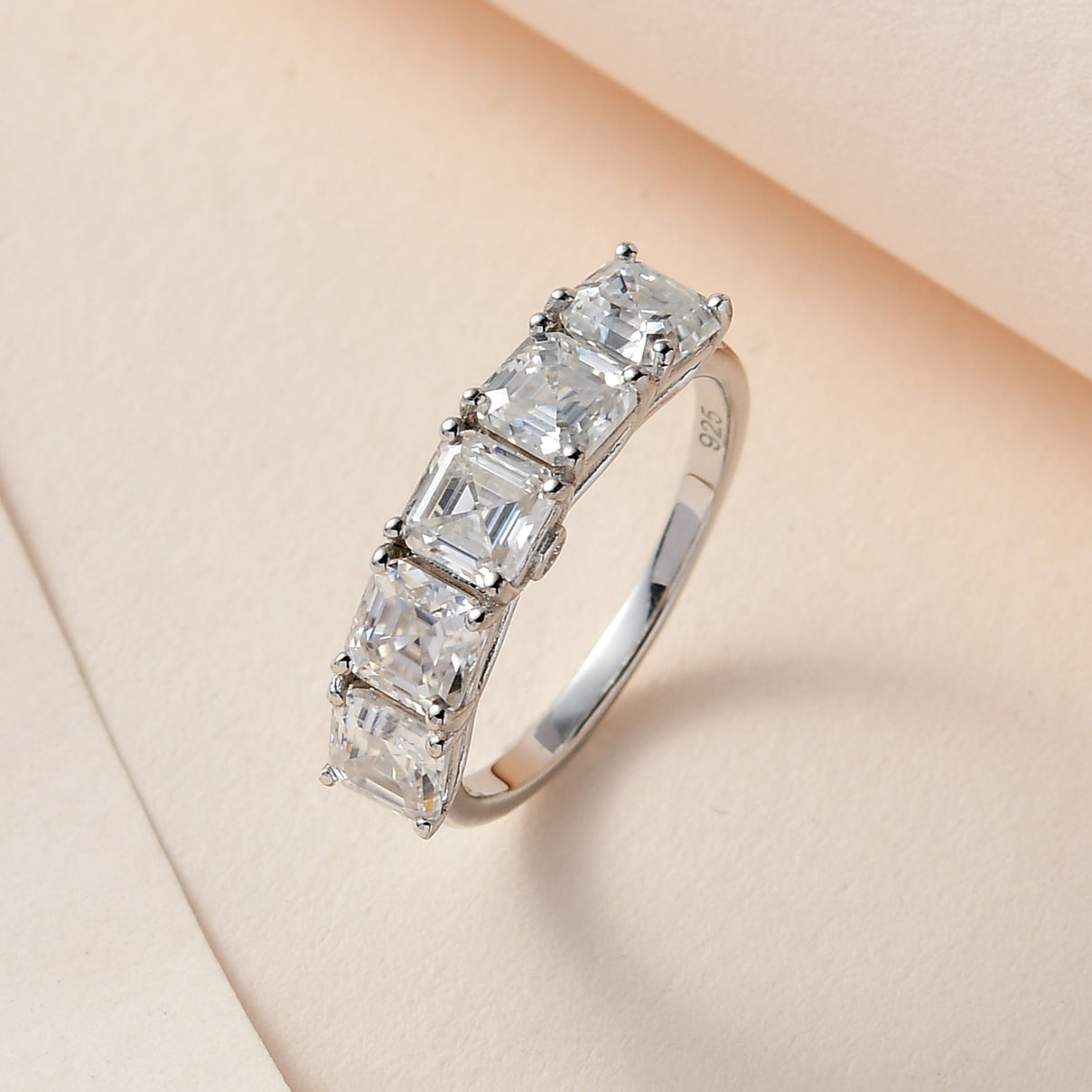 Asscher Cut Moissanite Engagement Ring in Platinum Overlay Sterling Silver 3.21 Ct. V32537660 2