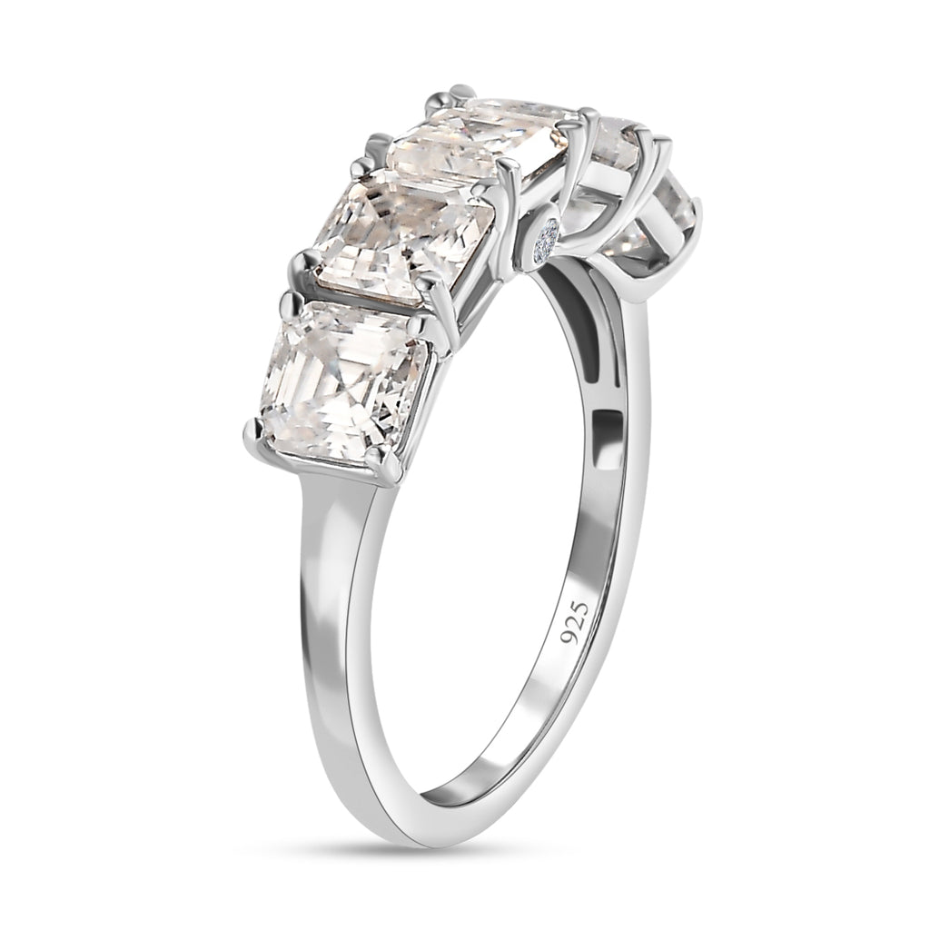 D'Joy Asscher Cut Moissanite 5 Stone Band Ring in Platinum Overlay Sterling Silver 3.38 Ct._7567594_3