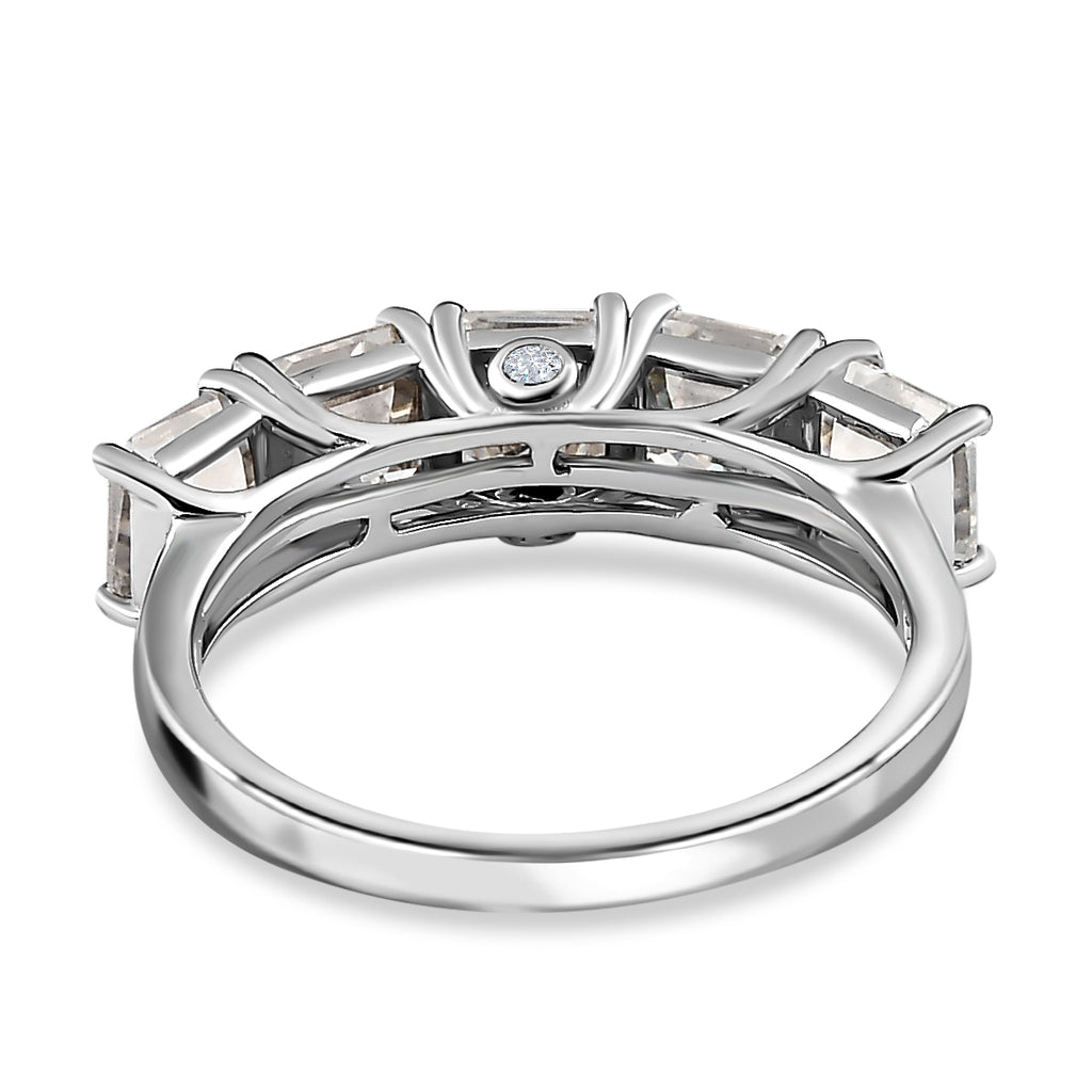 D'Joy Asscher Cut Moissanite 5 Stone Band Ring in Platinum Overlay Sterling Silver 3.38 Ct._7567594_4