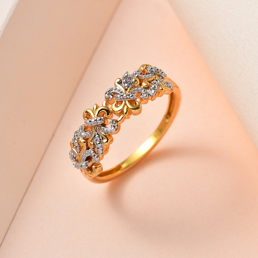 Natural White Diamond Fleur De Lis Ring in Platinum Overlay with 18K Vermeil Yellow Gold Plated Sterling Silver_7569383_1