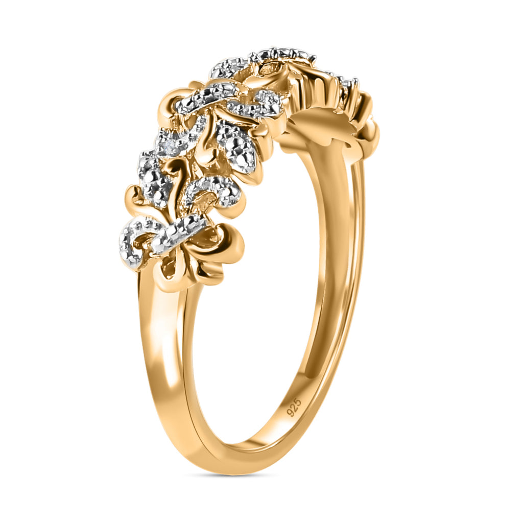 Natural White Diamond Fleur De Lis Ring in Platinum Overlay with 18K Vermeil Yellow Gold Plated Sterling Silver_7569383_3