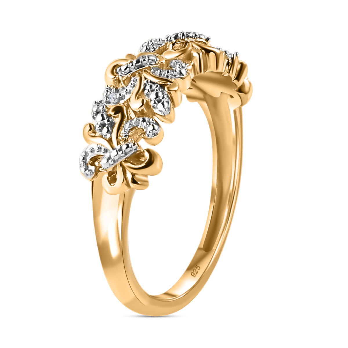Natural White Diamond Fleur De Lis Ring in Platinum Overlay with 18K Vermeil Yellow Gold Plated Sterling Silver 7569383 10