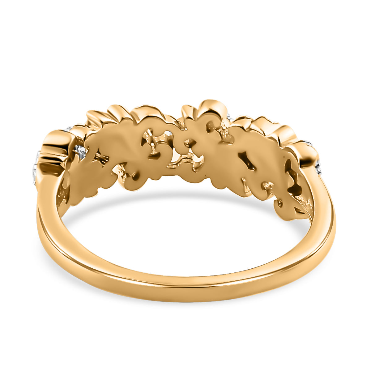 Natural White Diamond Fleur De Lis Ring in Platinum Overlay with 18K Vermeil Yellow Gold Plated Sterling Silver 7569383 11