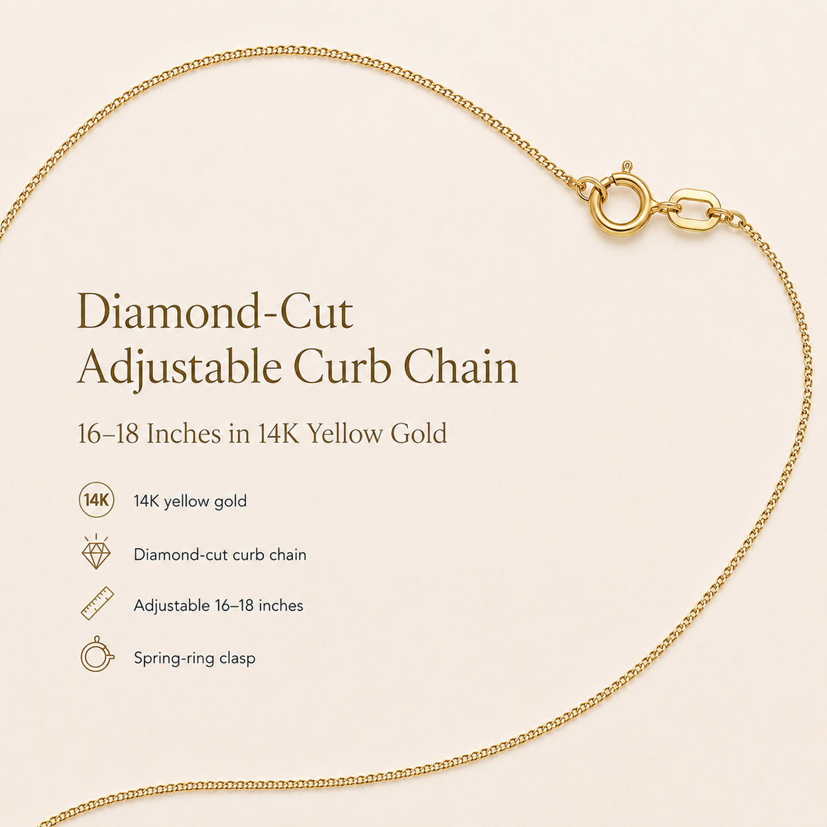 Diamond Cut Adjustable Curb Chain 16 Inch to 18 Inch in 14K Yellow Gold 7570398 6