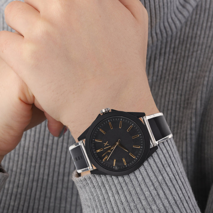 Closeout Deal - ARMANI EXCHANGE Gold Tone 3 Hand Analogue 50 ATM Water Resistant Watch -Black 7571409 2