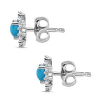 Arizona Sleeping Beauty Turquoise & Natural Zircon Stud Floral Earring with Push Back in Platinum Overlay Sterling Silver 1.19 Ct.