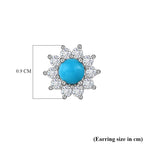 Arizona Sleeping Beauty Turquoise & Natural Zircon Stud Floral Earring with Push Back in Platinum Overlay Sterling Silver 1.19 Ct.