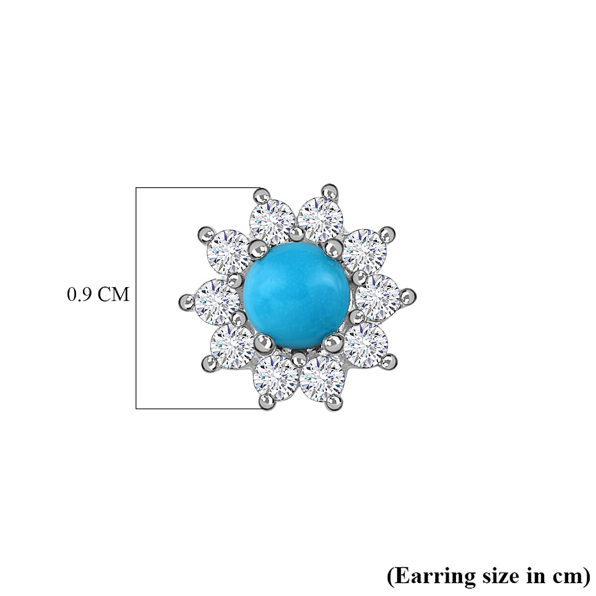 Arizona Sleeping Beauty Turquoise, Natural Zircon Halo Earring with Push Back in Platinum Overlay Sterling Silver 7571992 5