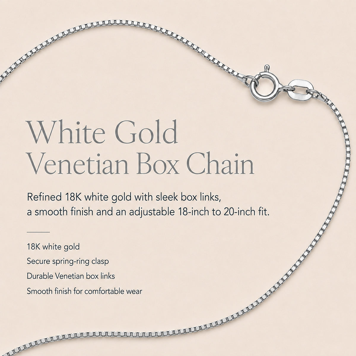 ILIANA 18K White Gold Venetian Box Chain Adjustable 18 Inch to 20 Inch 7572000 6