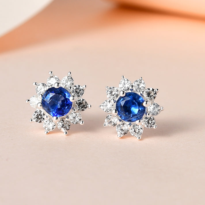 D'Joy Kyanite, Natural Zircon Halo Earring with Push Back in Platinum Overlay Sterling Silver 7572004 2