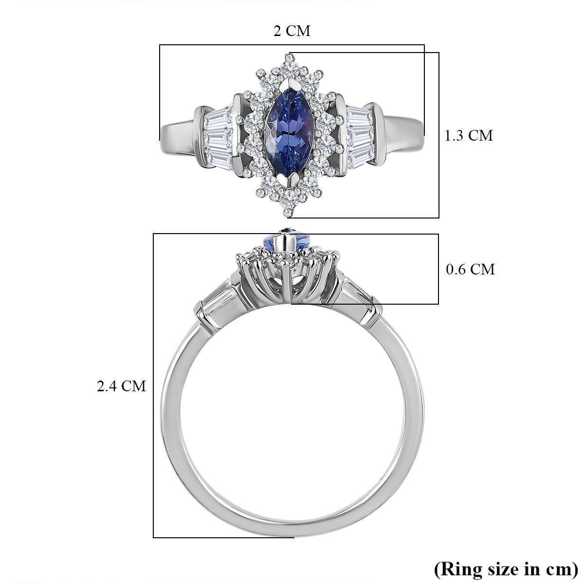 Tanzanite and Natural Zircon Halo Ring in Platinum Overlay Sterling Silver V32520405 6