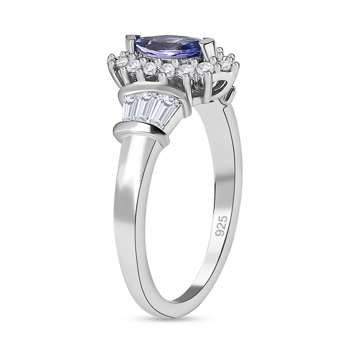 Tanzanite and Natural Zircon Halo Ring in Platinum Overlay Sterling Silver V32514240 4