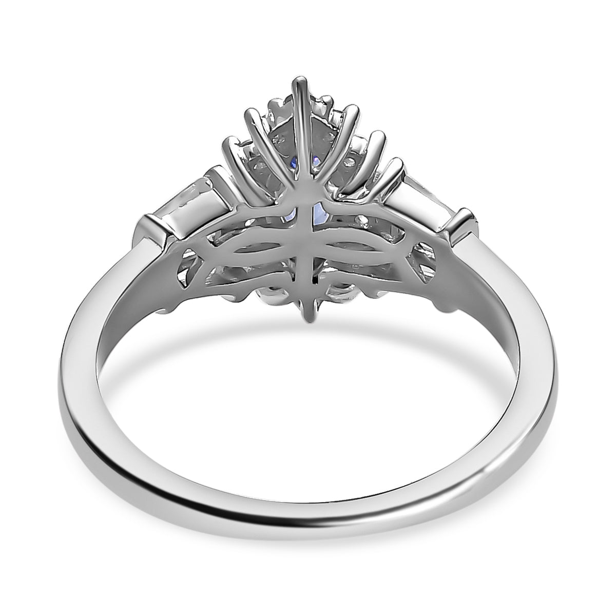 Tanzanite and Natural Zircon Halo Ring in Platinum Overlay Sterling Silver V32514240 5