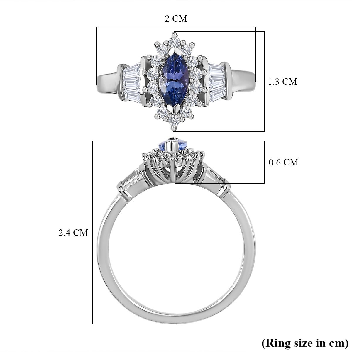 Tanzanite and Natural Zircon Halo Ring in Platinum Overlay Sterling Silver V32514240 6