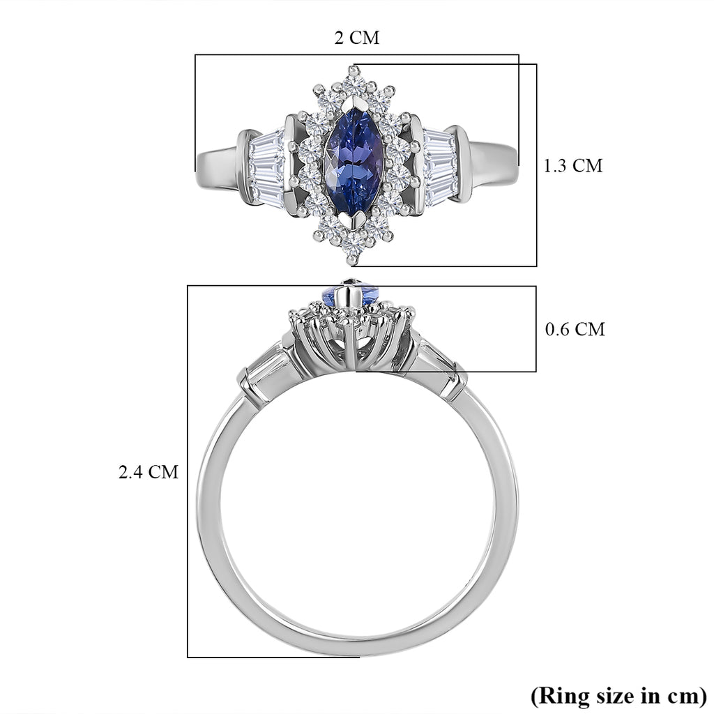 D'Joy Tanzanite & Natural Zircon Ring in Platinum Overlay Sterling Silver 1.02 Ct._7572025_5