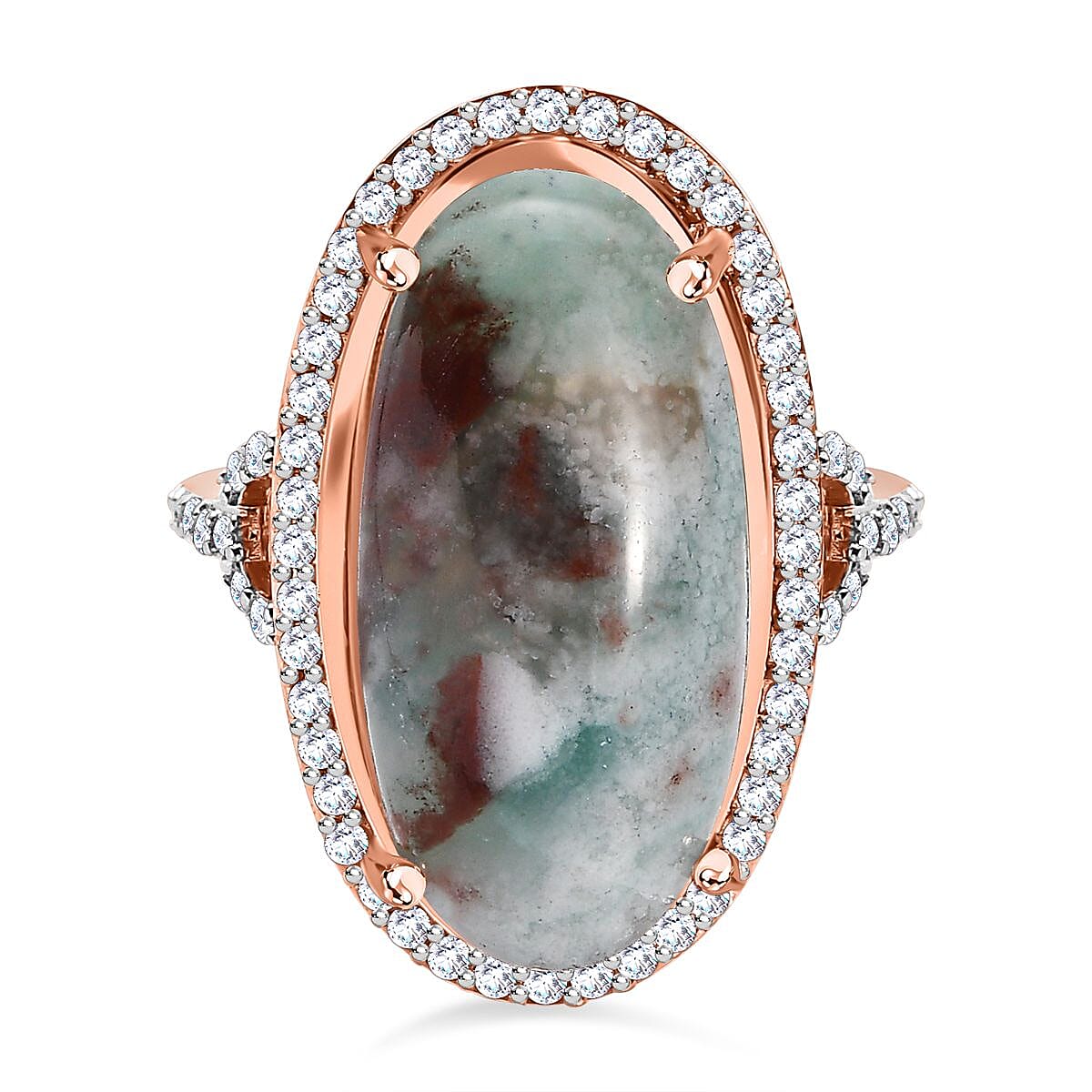 Zimbaprase and Natural Zircon Ring in 18K Vermeil Rose Gold Plated Sterling Silver 13.17 Ct V32530829 0