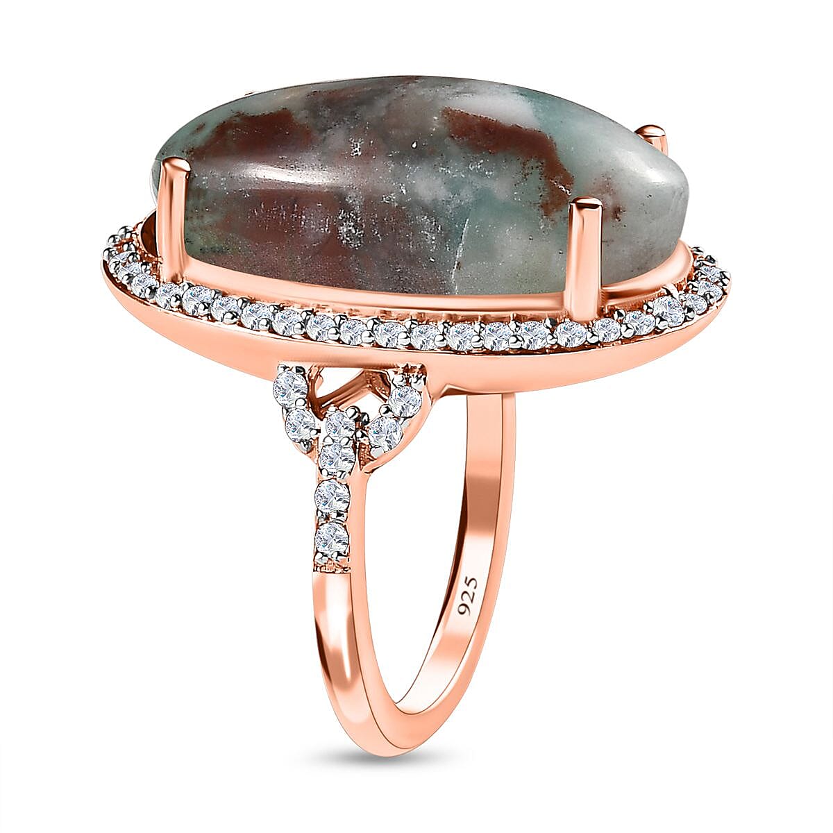 Zimbaprase and Natural Zircon Ring in 18K Vermeil Rose Gold Plated Sterling Silver 13.17 Ct V32530829 3