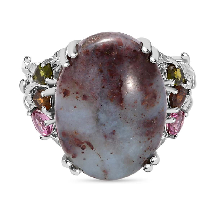 Zimbaprase &amp; Multi-Tourmaline Ring in Platinum Overlay Sterling Silver 15.21 Ct, Silver Wt. 6.72 Gms. 7572748 1