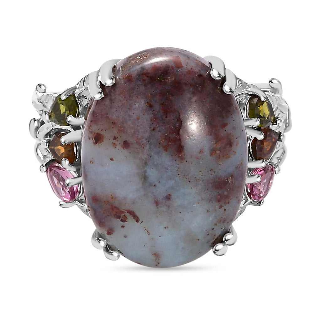 Zimbaprase & Multi-Tourmaline Ring in Platinum Overlay Sterling Silver 15.21 Ct, Silver Wt. 6.72 Gms._7572751